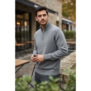 SONOMA‎ Goods for Life Men's Gray Speckled Quarter Zip Sweater Size L